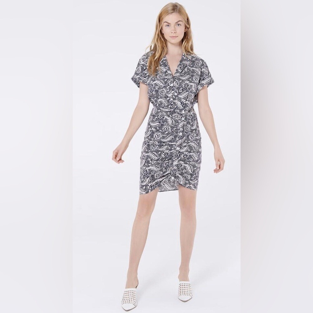 Veronica Beard Bria Dress 4 small Assymetrical Button Down paisley cotton black